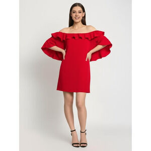 Lulus Off The Shoulder Mini Dress XS Red Ruffle Bell Sleeve Party Cocktail -flaw